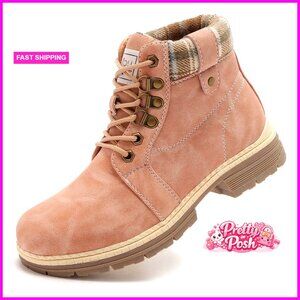 Waterproof Hiking Boots with Faux Fur Trim, Lace Up Ankle Boots for Women